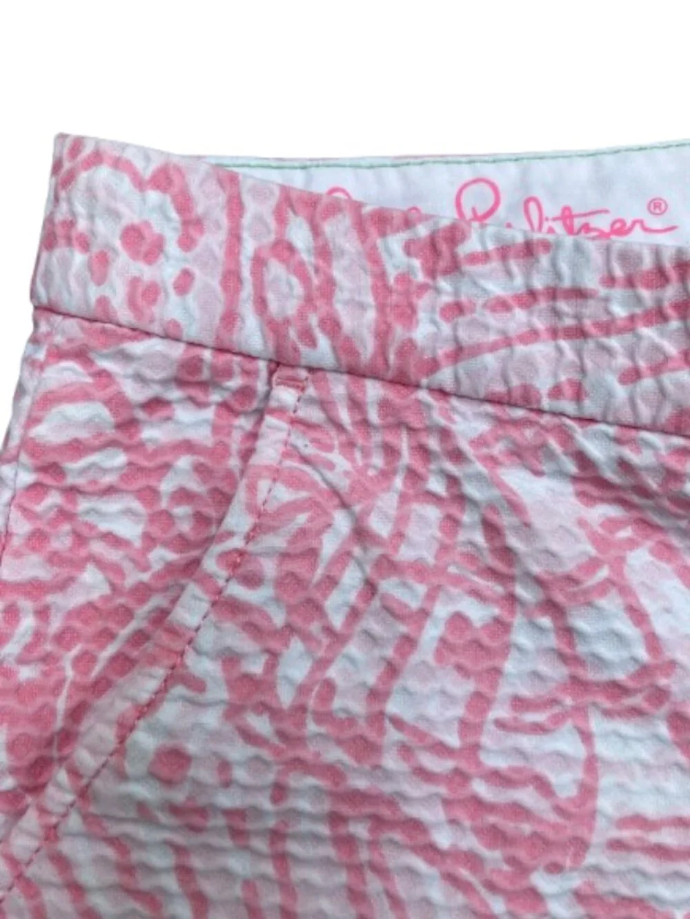 Lilly Pulitzer Shorts 4 1/2" Buttercup Cotton Scalloped Hem Pink White Midrise 6 - Picture 5 of 10